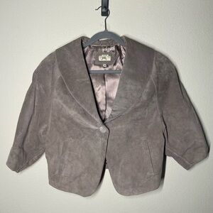 June | Leather Suede Cropped Jacket in Taupe